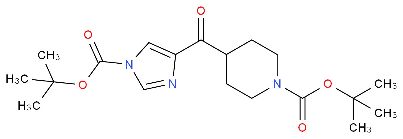 TERT-BUTYL 4-(1-(TERT-BUTOXYCARBONYL)-1H-IMIDAZOLE-4-CARBONYL)PIPERIDINE-1-CARBOXYLATE_分子结构_CAS_639089-44-4)