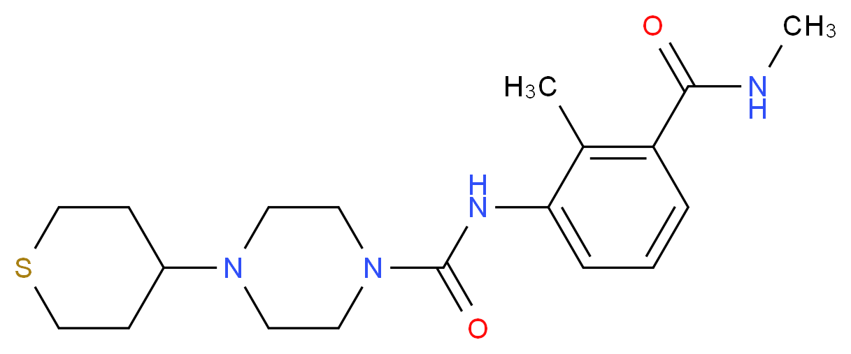 N-{2-methyl-3-[(methylamino)carbonyl]phenyl}-4-(tetrahydro-2H-thiopyran-4-yl)piperazine-1-carboxamide_分子结构_CAS_)