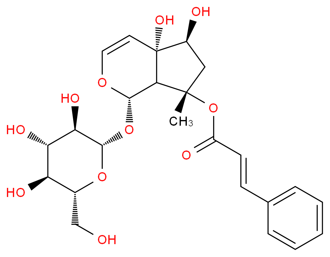 (1S,4aS,5S,7S,7aS)-4a,5-dihydroxy-7-methyl-1-{[(2S,3R,4S,5S,6R)-3,4,5-trihydroxy-6-(hydroxymethyl)oxan-2-yl]oxy}-1H,4aH,5H,6H,7H,7aH-cyclopenta[c]pyran-7-yl (2E)-3-phenylprop-2-enoate_分子结构_CAS_1151862-67-7