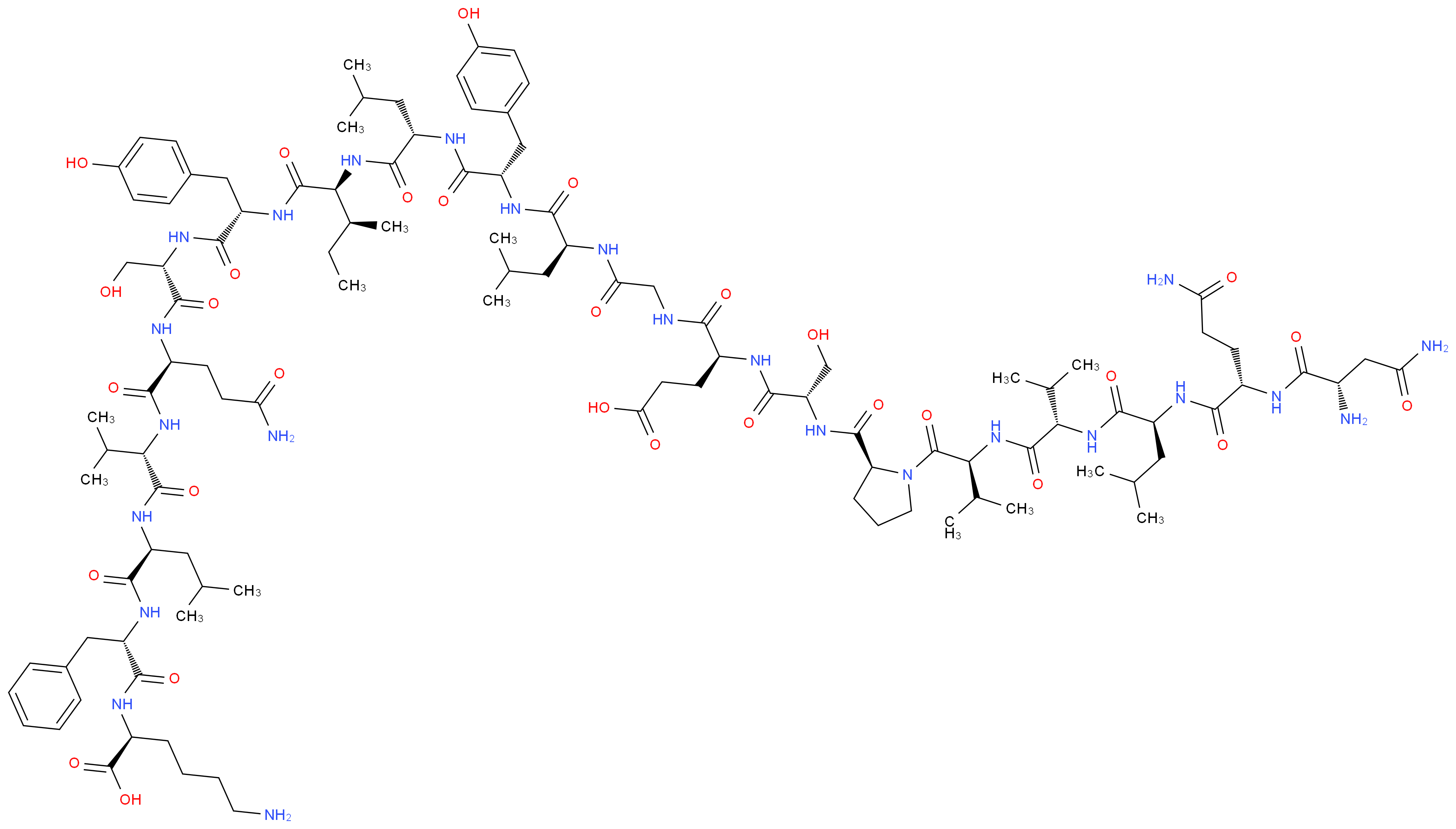 (2S)-6-amino-2-[(2S)-2-[(2S)-2-[(2S)-2-[(2S)-2-[(2S)-2-[(2S)-2-[(2S,3S)-2-[(2S)-2-[(2S)-2-[(2S)-2-{2-[(2S)-2-[(2S)-2-{[(2S)-1-[(2S)-2-[(2S)-2-[(2S)-2-[(2S)-2-[(2S)-2-amino-3-carbamoylpropanamido]-4-carbamoylbutanamido]-4-methylpentanamido]-3-methylbutanamido]-3-methylbutanoyl]pyrrolidin-2-yl]formamido}-3-hydroxypropanamido]-4-carboxybutanamido]acetamido}-4-methylpentanamido]-3-(4-hydroxyphenyl)propanamido]-4-methylpentanamido]-3-methylpentanamido]-3-(4-hydroxyphenyl)propanamido]-3-hydroxypropanamido]-4-carbamoylbutanamido]-3-methylbutanamido]-4-methylpentanamido]-3-phenylpropanamido]hexanoic acid_分子结构_CAS_144796-72-5