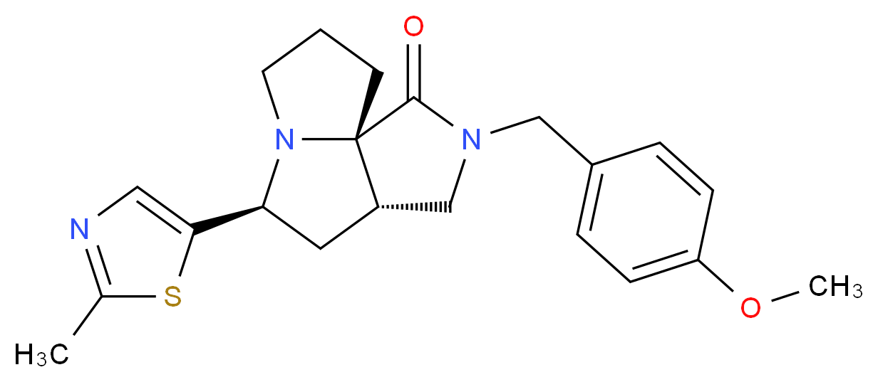 (3aS*,5S*,9aS*)-2-(4-methoxybenzyl)-5-(2-methyl-1,3-thiazol-5-yl)hexahydro-7H-pyrrolo[3,4-g]pyrrolizin-1(2H)-one_分子结构_CAS_)