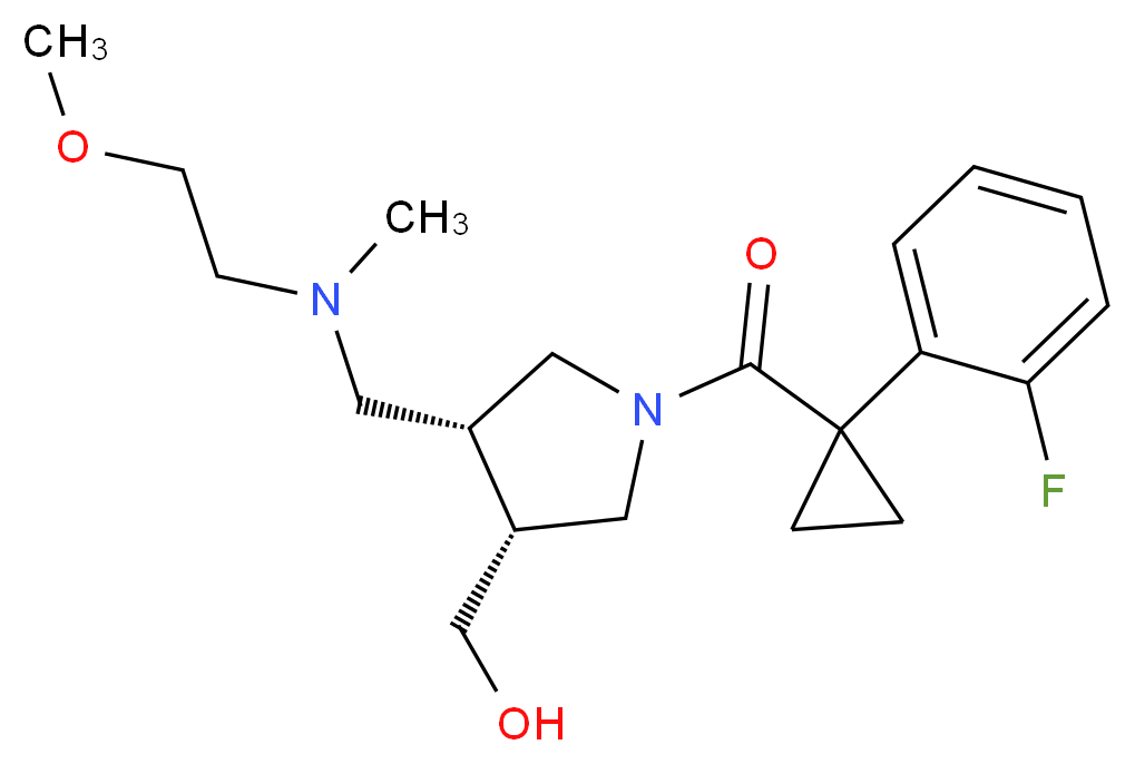 ((3R*,4R*)-1-{[1-(2-fluorophenyl)cyclopropyl]carbonyl}-4-{[(2-methoxyethyl)(methyl)amino]methyl}pyrrolidin-3-yl)methanol_分子结构_CAS_)