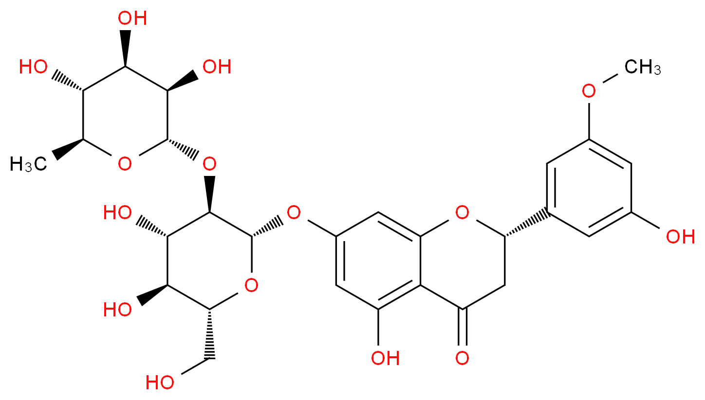 (S)-7-(((2S,3R,4S,5S,6R)-4,5-dihydroxy-6-(hydroxymethyl)-3-(((2S,3R,4R,5R,6S)-3,4,5-trihydroxy-6-methyltetrahydro-2H-pyran-2-yl)oxy)tetrahydro-2H-pyran-2-yl)oxy)-5-hydroxy-2-(3-hydroxy-5-methoxyphenyl
)chroman-4-one_分子结构_CAS_)