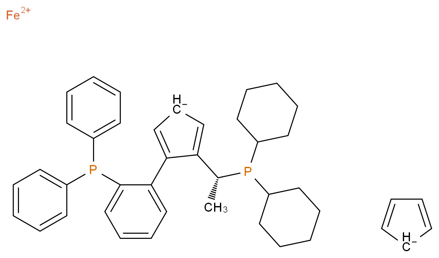 λ<sup>2</sup>-iron(2+) ion 3-[(1R)-1-(dicyclohexylphosphanyl)ethyl]-4-[2-(diphenylphosphanyl)phenyl]cyclopenta-2,4-dien-1-ide cyclopenta-2,4-dien-1-ide_分子结构_CAS_849925-19-5