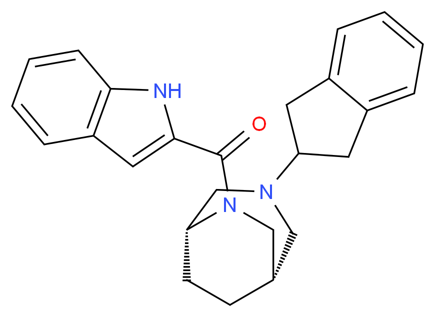 (1S*,5R*)-3-(2,3-dihydro-1H-inden-2-yl)-6-(1H-indol-2-ylcarbonyl)-3,6-diazabicyclo[3.2.2]nonane_分子结构_CAS_)