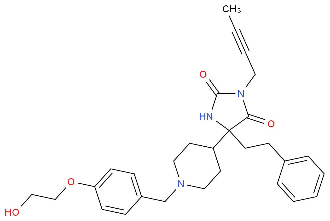 3-(2-butyn-1-yl)-5-{1-[4-(2-hydroxyethoxy)benzyl]-4-piperidinyl}-5-(2-phenylethyl)-2,4-imidazolidinedione_分子结构_CAS_)