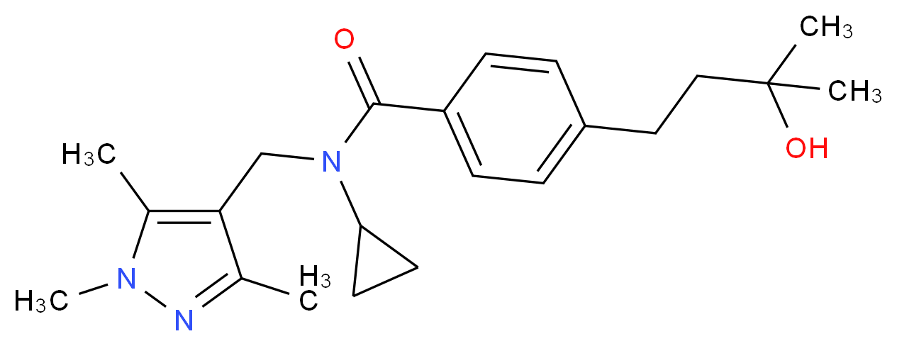 N-cyclopropyl-4-(3-hydroxy-3-methylbutyl)-N-[(1,3,5-trimethyl-1H-pyrazol-4-yl)methyl]benzamide_分子结构_CAS_)