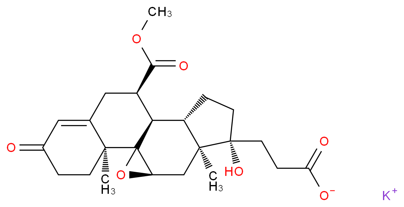 potassium 3-[(2S,9R,10R,11S,14R,15S,17R)-14-hydroxy-9-(methoxycarbonyl)-2,15-dimethyl-5-oxo-18-oxapentacyclo[8.8.0.0<sup>1</sup>,<sup>1</sup><sup>7</sup>.0<sup>2</sup>,<sup>7</sup>.0<sup>1</sup><sup>1</sup>,<sup>1</sup><sup>5</sup>]octadec-6-en-14-yl]propanoate_分子结构_CAS_95716-98-6