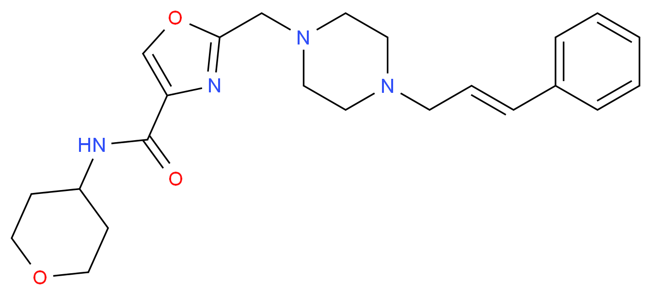 2-({4-[(2E)-3-phenyl-2-propen-1-yl]-1-piperazinyl}methyl)-N-(tetrahydro-2H-pyran-4-yl)-1,3-oxazole-4-carboxamide_分子结构_CAS_)