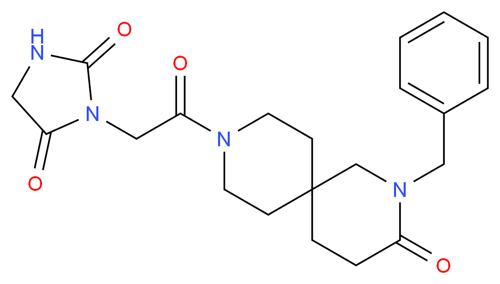 3-[2-(2-benzyl-3-oxo-2,9-diazaspiro[5.5]undec-9-yl)-2-oxoethyl]imidazolidine-2,4-dione_分子结构_CAS_)