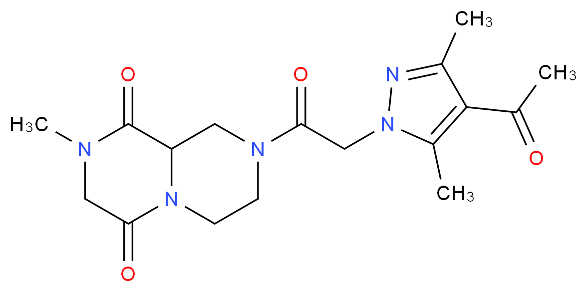8-[(4-acetyl-3,5-dimethyl-1H-pyrazol-1-yl)acetyl]-2-methyltetrahydro-2H-pyrazino[1,2-a]pyrazine-1,4(3H,6H)-dione_分子结构_CAS_)