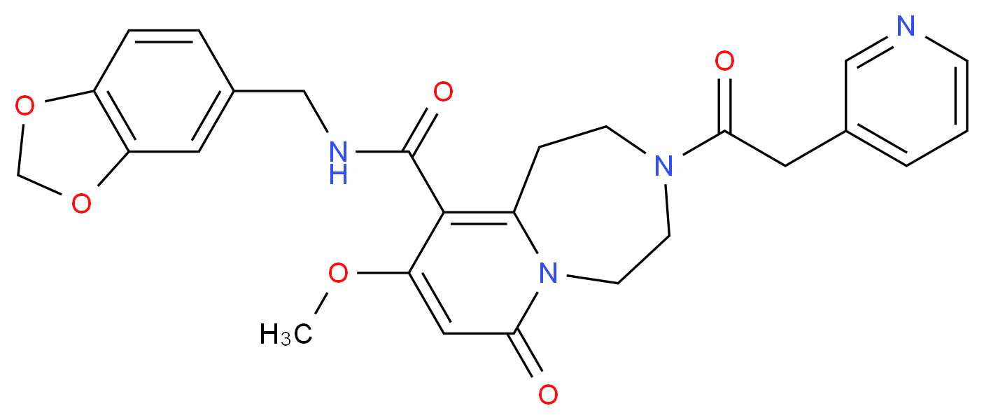 N-(1,3-benzodioxol-5-ylmethyl)-9-methoxy-7-oxo-3-(3-pyridinylacetyl)-1,2,3,4,5,7-hexahydropyrido[1,2-d][1,4]diazepine-10-carboxamide_分子结构_CAS_)