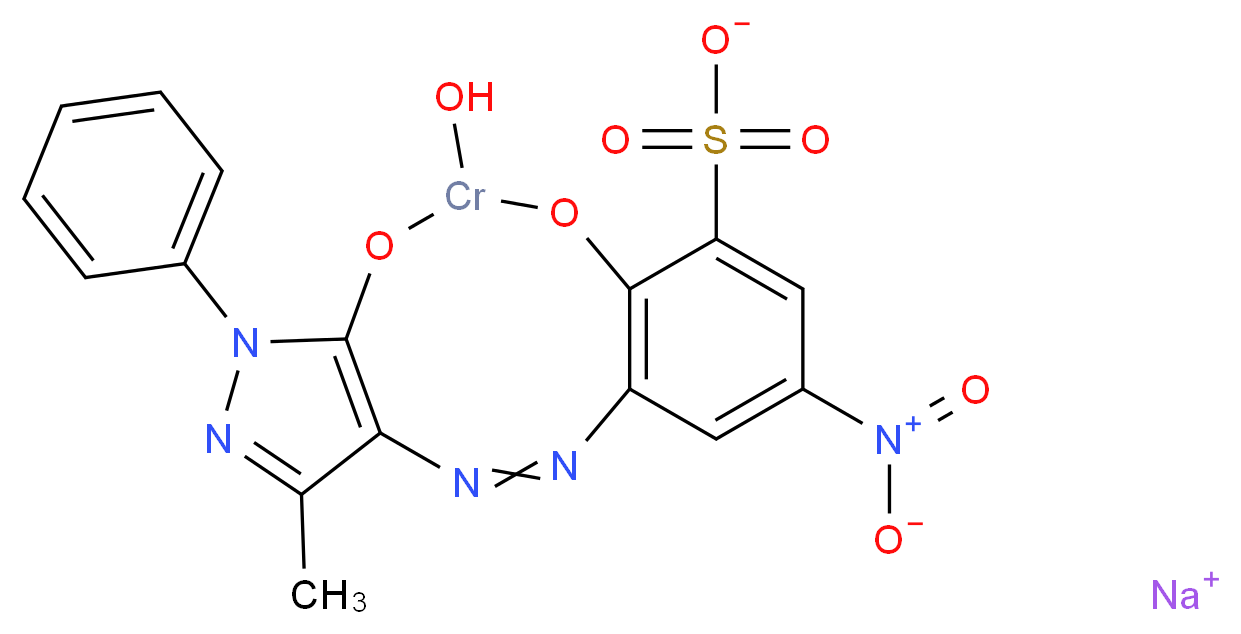 sodium 10-hydroxy-5-methyl-15-nitro-7-phenyl-9,11-dioxa-2,3,6,7-tetraaza-10-chromatricyclo[10.4.0.0<sup>4</sup>,<sup>8</sup>]hexadeca-1(12),2,4(8),5,13,15-hexaene-13-sulfonate_分子结构_CAS_10127-27-2