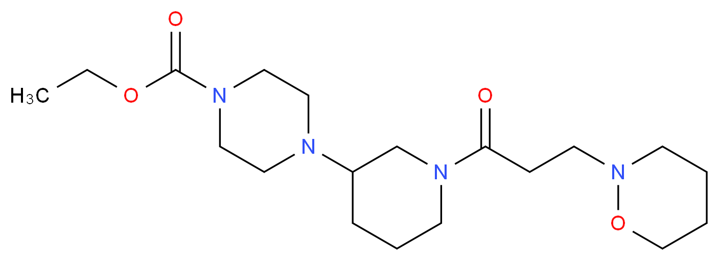 ethyl 4-{1-[3-(1,2-oxazinan-2-yl)propanoyl]-3-piperidinyl}-1-piperazinecarboxylate_分子结构_CAS_)