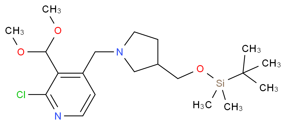 4-((3-((tert-Butyldimethylsilyloxy)methyl)pyrrolid in-1-yl)methyl)-2-chloro-3-(dimethoxymethyl)pyridi_分子结构_CAS_)