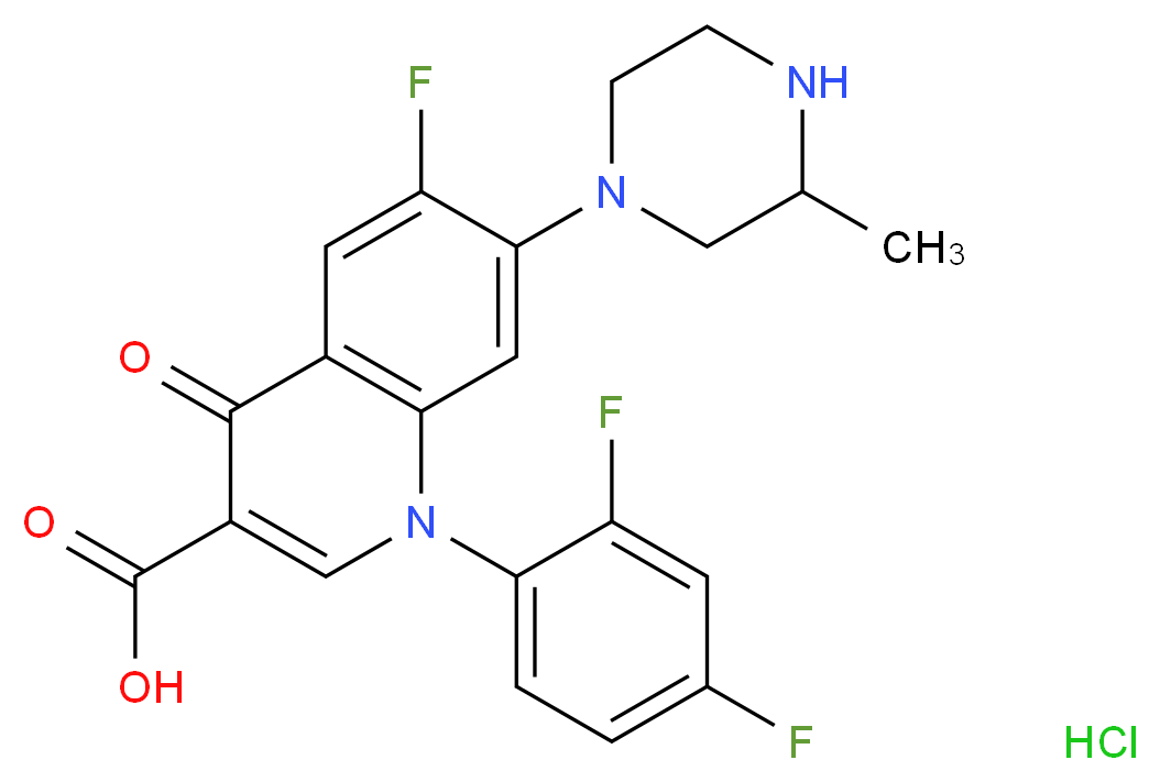 1-(2,4-difluorophenyl)-6-fluoro-7-(3-methylpiperazin-1-yl)-4-oxo-1,4-dihydroquinoline-3-carboxylic acid hydrochloride_分子结构_CAS_105784-61-0