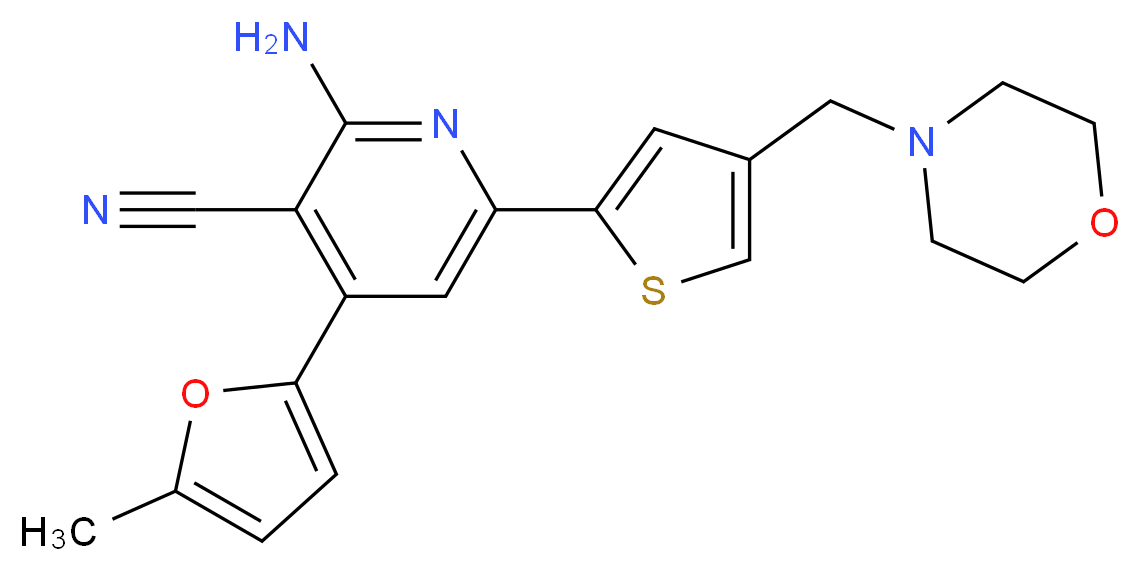 2-amino-4-(5-methyl-2-furyl)-6-[4-(morpholin-4-ylmethyl)-2-thienyl]nicotinonitrile_分子结构_CAS_)