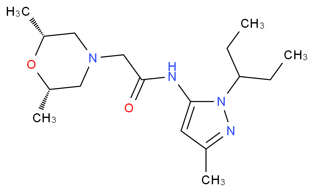 2-[(2R*,6S*)-2,6-dimethylmorpholin-4-yl]-N-[1-(1-ethylpropyl)-3-methyl-1H-pyrazol-5-yl]acetamide_分子结构_CAS_)