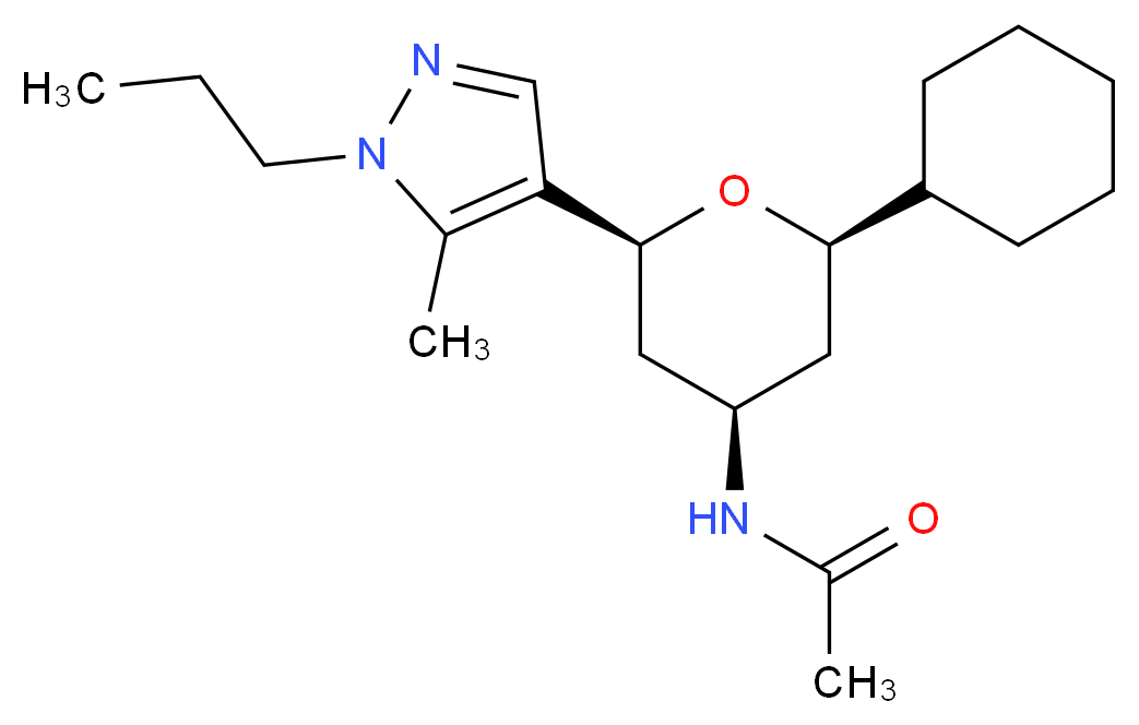 N-[(2R*,4R*,6S*)-2-cyclohexyl-6-(5-methyl-1-propyl-1H-pyrazol-4-yl)tetrahydro-2H-pyran-4-yl]acetamide_分子结构_CAS_)