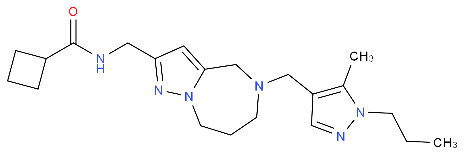 N-({5-[(5-methyl-1-propyl-1H-pyrazol-4-yl)methyl]-5,6,7,8-tetrahydro-4H-pyrazolo[1,5-a][1,4]diazepin-2-yl}methyl)cyclobutanecarboxamide_分子结构_CAS_)
