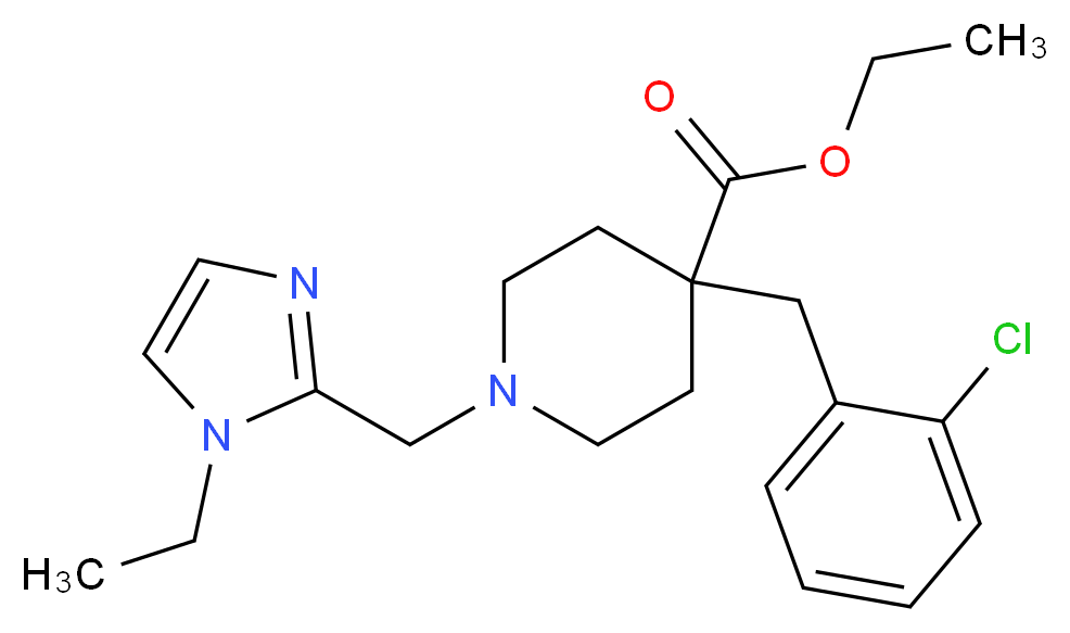 ethyl 4-(2-chlorobenzyl)-1-[(1-ethyl-1H-imidazol-2-yl)methyl]-4-piperidinecarboxylate_分子结构_CAS_)