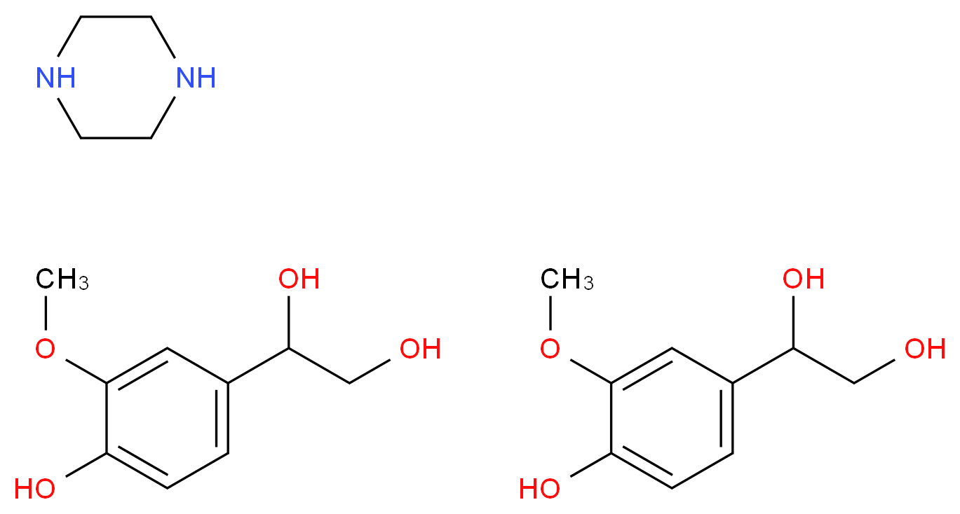 bis(1-(4-hydroxy-3-methoxyphenyl)ethane-1,2-diol); piperazine_分子结构_CAS_67423-45-4