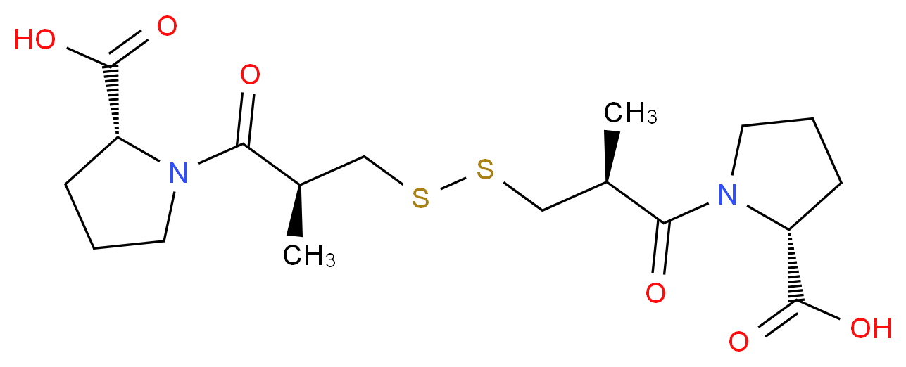 (2R)-1-[(2S)-3-{[(2S)-3-[(2R)-2-carboxypyrrolidin-1-yl]-2-methyl-3-oxopropyl]disulfanyl}-2-methylpropanoyl]pyrrolidine-2-carboxylic acid_分子结构_CAS_64806-05-9