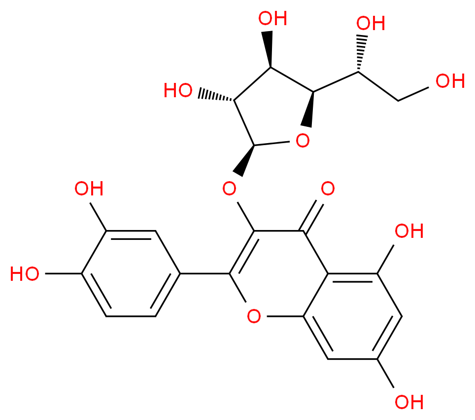 3-{[(2S,3R,4R,5R)-5-[(1R)-1,2-dihydroxyethyl]-3,4-dihydroxyoxolan-2-yl]oxy}-2-(3,4-dihydroxyphenyl)-5,7-dihydroxy-4H-chromen-4-one_分子结构_CAS_21637-25-2