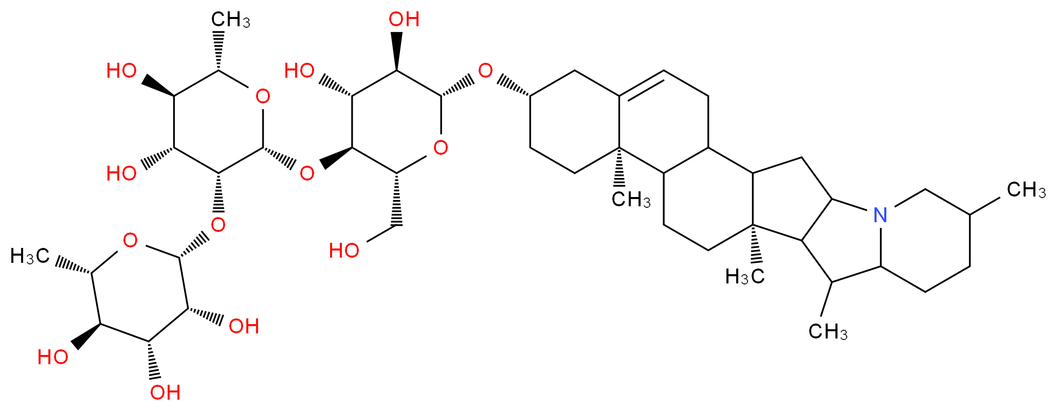 (2R,3R,4R,5R,6S)-2-{[(2R,3R,4R,5R,6S)-2-{[(2R,3S,4R,5R,6R)-4,5-dihydroxy-2-(hydroxymethyl)-6-{[(7S,10R,14S)-10,14,16,20-tetramethyl-22-azahexacyclo[12.10.0.0<sup>2</sup>,<sup>1</sup><sup>1</sup>.0<sup>5</sup>,<sup>1</sup><sup>0</sup>.0<sup>1</sup><sup>5</sup>,<sup>2</sup><sup>3</sup>.0<sup>1</sup><sup>7</sup>,<sup>2</sup><sup>2</sup>]tetracos-4-en-7-yl]oxy}oxan-3-yl]oxy}-4,5-dihydroxy-6-methyloxan-3-yl]oxy}-6-methyloxane-3,4,5-triol_分子结构_CAS_20562-03-2