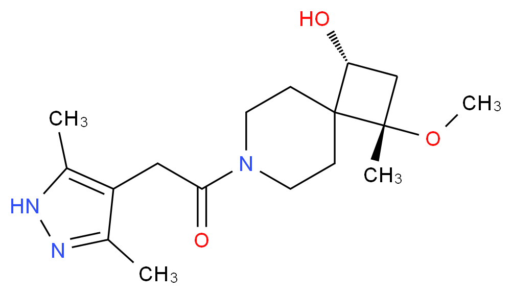 (1R*,3S*)-7-[(3,5-dimethyl-1H-pyrazol-4-yl)acetyl]-3-methoxy-3-methyl-7-azaspiro[3.5]nonan-1-ol_分子结构_CAS_)