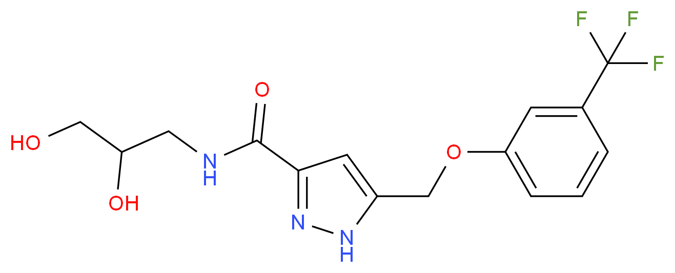 N-(2,3-dihydroxypropyl)-5-{[3-(trifluoromethyl)phenoxy]methyl}-1H-pyrazole-3-carboxamide_分子结构_CAS_)