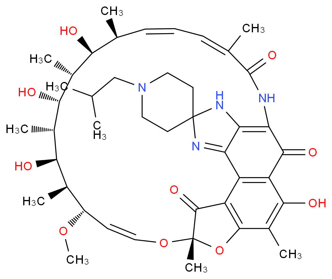 (7S,9E,11S,12S,13S,14R,15R,16R,17S,18S,19E,21E)-2,13,15,17-tetrahydroxy-11-methoxy-3,7,12,14,16,18,22-heptamethyl-1'-(2-methylpropyl)-8,33-dioxa-24,27,29-triazaspiro[pentacyclo[23.6.1.1<sup>4</sup>,<sup>7</sup>.0<sup>5</sup>,<sup>3</sup><sup>1</sup>.0<sup>2</sup><sup>6</sup>,<sup>3</sup><sup>0</sup>]tritriacontane-28,4'-piperidin]-1(31),2,4,9,19,21,25,29-octaene-6,23,32-trione_分子结构_CAS_100324-63-8