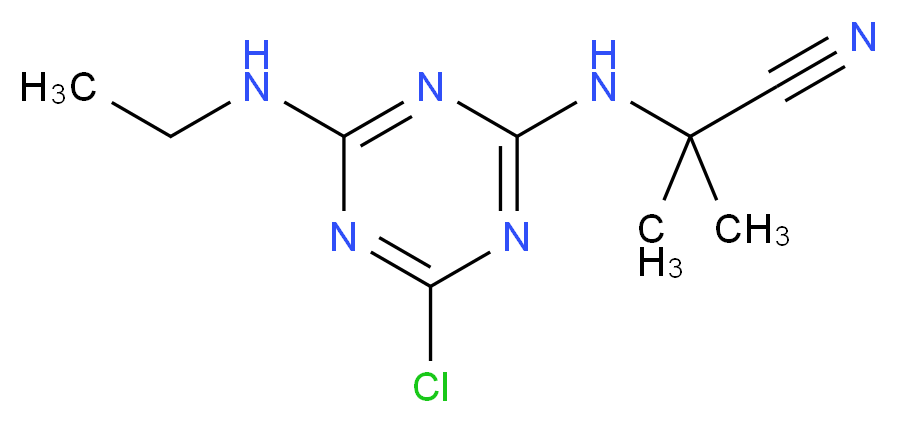 2-{[4-chloro-6-(ethylamino)-1,3,5-triazin-2-yl]amino}-2-methylpropanenitrile_分子结构_CAS_21725-46-2