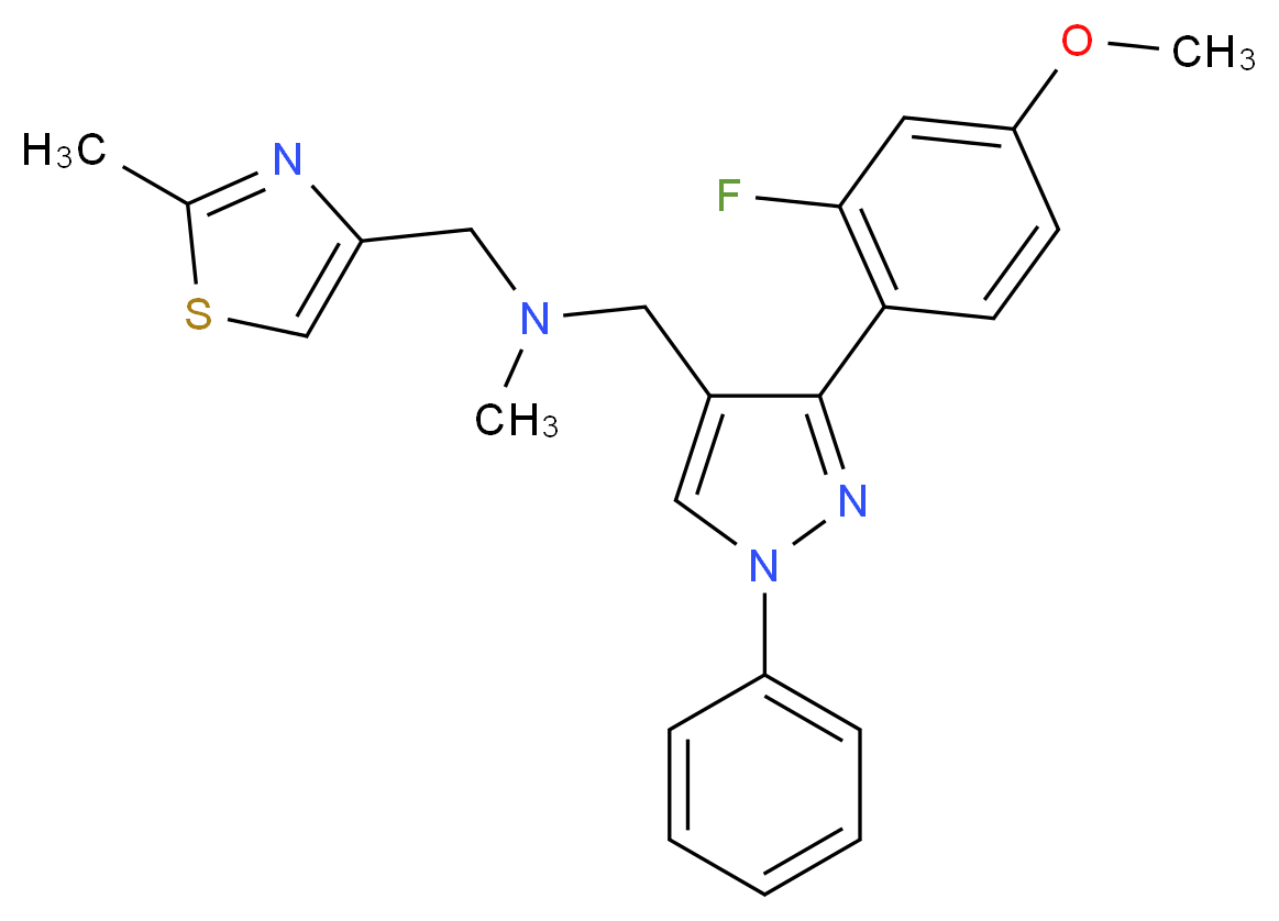 1-[3-(2-fluoro-4-methoxyphenyl)-1-phenyl-1H-pyrazol-4-yl]-N-methyl-N-[(2-methyl-1,3-thiazol-4-yl)methyl]methanamine_分子结构_CAS_)