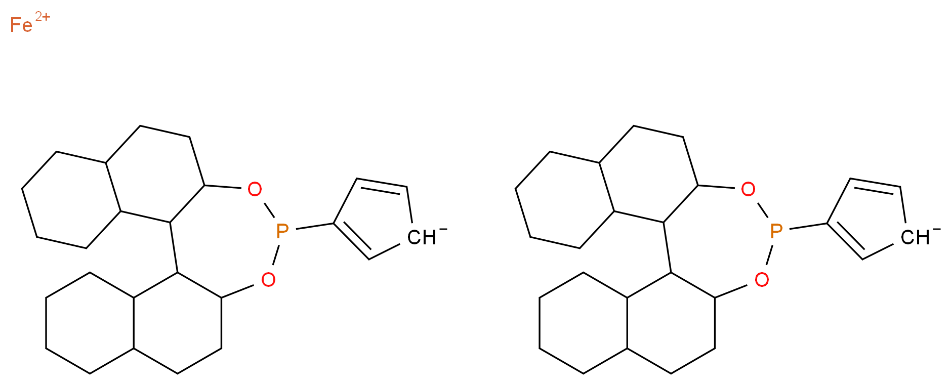 λ<sup>2</sup>-iron(2+) ion bis(3-{12,14-dioxa-13-phosphapentacyclo[13.8.0.0<sup>2</sup>,<sup>1</sup><sup>1</sup>.0<sup>3</sup>,<sup>8</sup>.0<sup>1</sup><sup>8</sup>,<sup>2</sup><sup>3</sup>]tricosan-13-yl}cyclopenta-2,4-dien-1-ide)_分子结构_CAS_217175-10-5