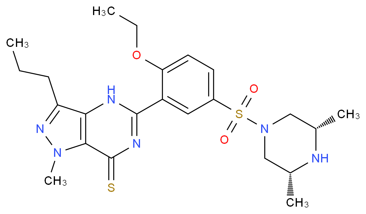 5-(5-{[(3R,5S)-3,5-dimethylpiperazin-1-yl]sulfonyl}-2-ethoxyphenyl)-1-methyl-3-propyl-1H,4H,7H-pyrazolo[4,3-d]pyrimidine-7-thione_分子结构_CAS_856190-47-1