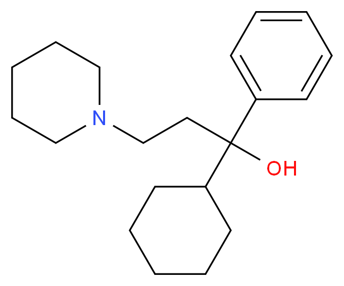 1-cyclohexyl-1-phenyl-3-(piperidin-1-yl)propan-1-ol_分子结构_CAS_144-11-6