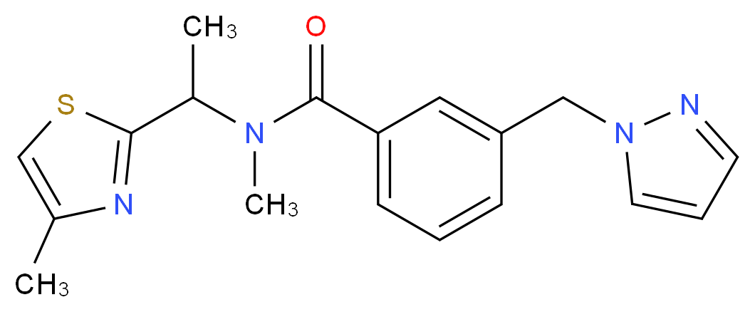 N-methyl-N-[1-(4-methyl-1,3-thiazol-2-yl)ethyl]-3-(1H-pyrazol-1-ylmethyl)benzamide_分子结构_CAS_)