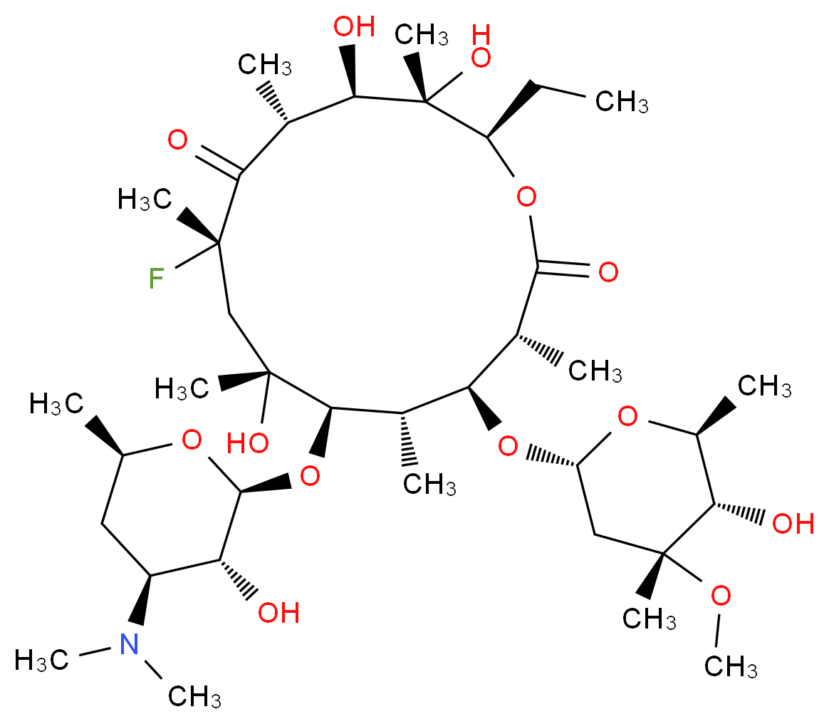 (3R,4S,5S,6R,7R,9S,11R,12R,13S,14R)-6-{[(2S,3R,4S,6R)-4-(dimethylamino)-3-hydroxy-6-methyloxan-2-yl]oxy}-14-ethyl-9-fluoro-7,12,13-trihydroxy-4-{[(2R,4R,5S,6S)-5-hydroxy-4-methoxy-4,6-dimethyloxan-2-yl]oxy}-3,5,7,9,11,13-hexamethyl-1-oxacyclotetradecane-2,10-dione_分子结构_CAS_82664-20-8
