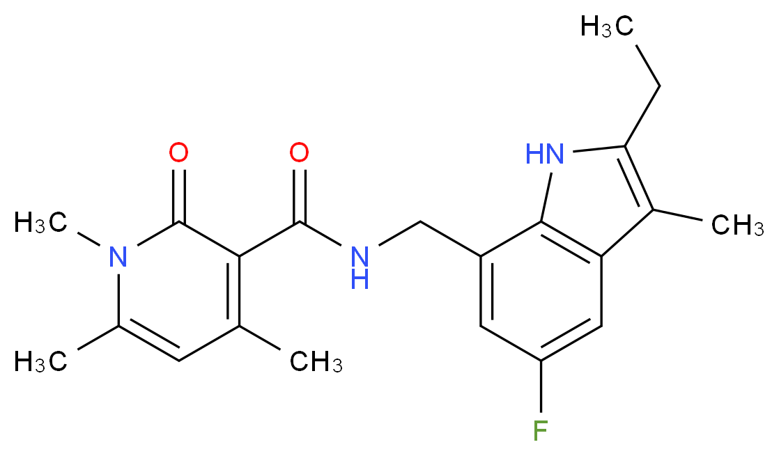 N-[(2-ethyl-5-fluoro-3-methyl-1H-indol-7-yl)methyl]-1,4,6-trimethyl-2-oxo-1,2-dihydropyridine-3-carboxamide_分子结构_CAS_)