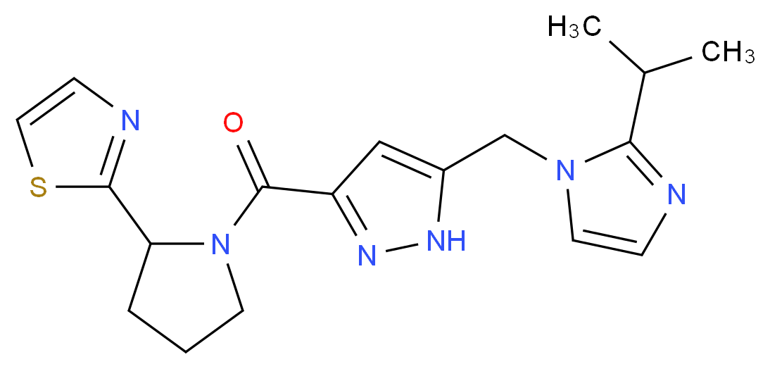 2-[1-({5-[(2-isopropyl-1H-imidazol-1-yl)methyl]-1H-pyrazol-3-yl}carbonyl)-2-pyrrolidinyl]-1,3-thiazole_分子结构_CAS_)