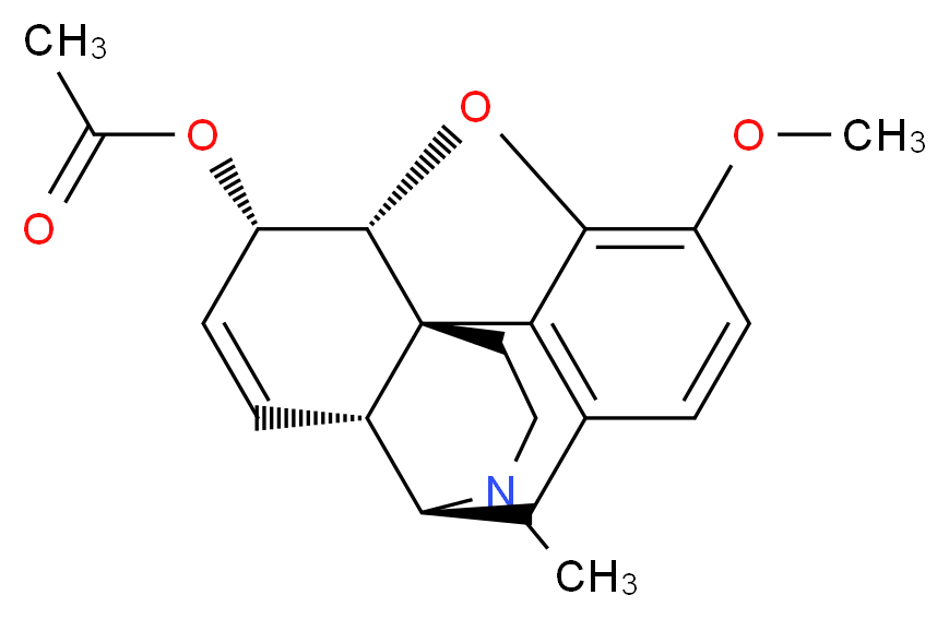(1S,5S,13R,14S,17R)-10-methoxy-4-methyl-12-oxa-4-azapentacyclo[9.6.1.0<sup>1</sup>,<sup>1</sup><sup>3</sup>.0<sup>5</sup>,<sup>1</sup><sup>7</sup>.0<sup>7</sup>,<sup>1</sup><sup>8</sup>]octadeca-7(18),8,10,15-tetraen-14-yl acetate_分子结构_CAS_6703-27-1