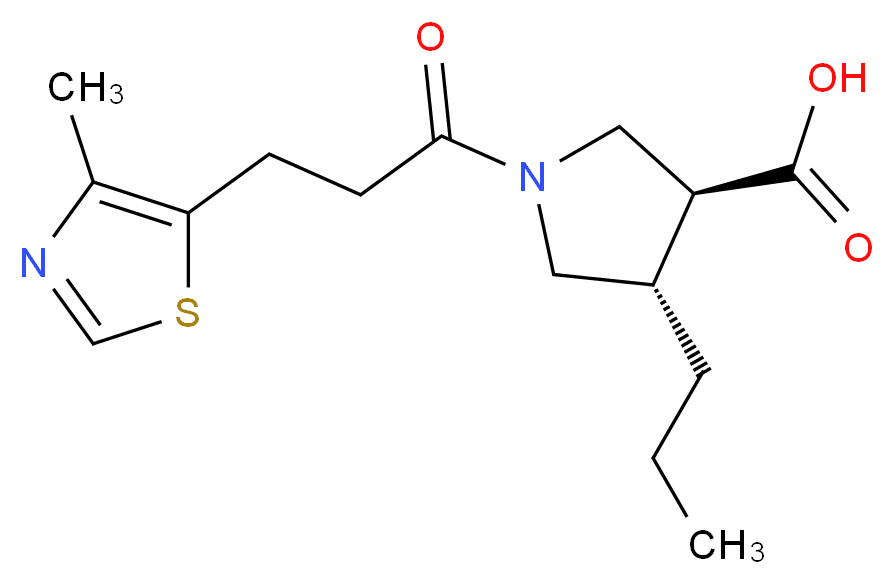 (3S*,4S*)-1-[3-(4-methyl-1,3-thiazol-5-yl)propanoyl]-4-propyl-3-pyrrolidinecarboxylic acid_分子结构_CAS_)