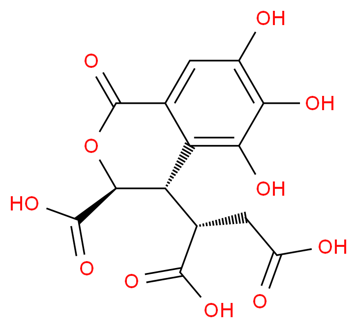 (2S)-2-[(3S,4S)-3-carboxy-5,6,7-trihydroxy-1-oxo-3,4-dihydro-1H-2-benzopyran-4-yl]butanedioic acid_分子结构_CAS_23725-05-5