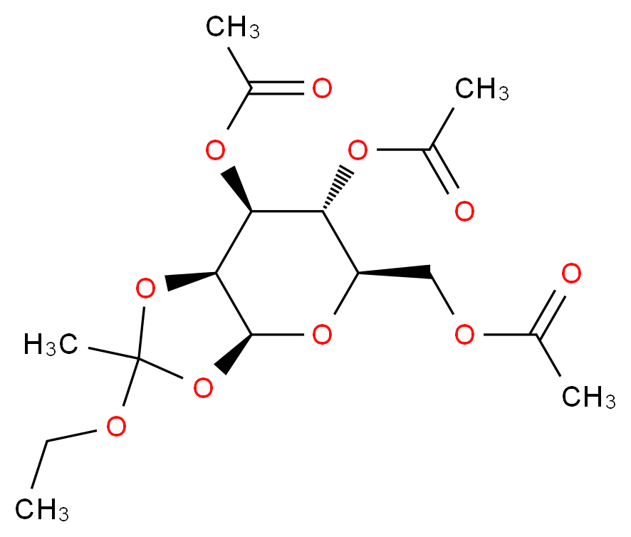 [(3aS,5R,6R,7S,7aS)-6,7-bis(acetyloxy)-2-ethoxy-2-methyl-hexahydro-[1,3]dioxolo[4,5-b]pyran-5-yl]methyl acetate_分子结构_CAS_28140-37-6