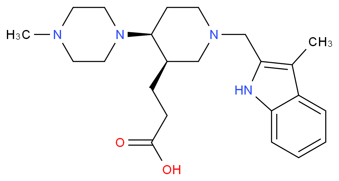 3-[(3R*,4S*)-1-[(3-methyl-1H-indol-2-yl)methyl]-4-(4-methylpiperazin-1-yl)piperidin-3-yl]propanoic acid_分子结构_CAS_)