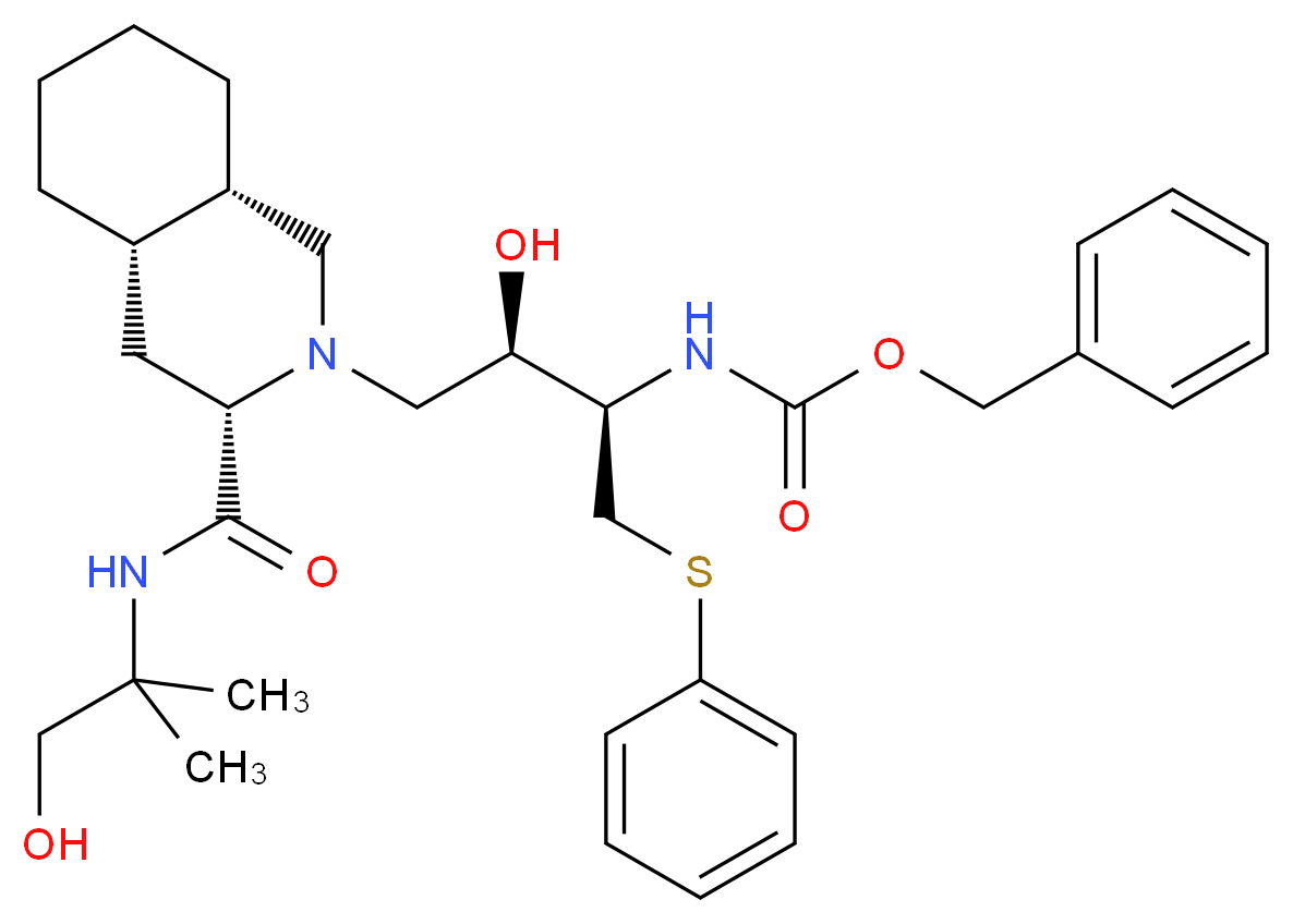 benzyl N-[(2R,3R)-4-[(3S,4aS,8aS)-3-[(1-hydroxy-2-methylpropan-2-yl)carbamoyl]-decahydroisoquinolin-2-yl]-3-hydroxy-1-(phenylsulfanyl)butan-2-yl]carbamate_分子结构_CAS_213135-55-8