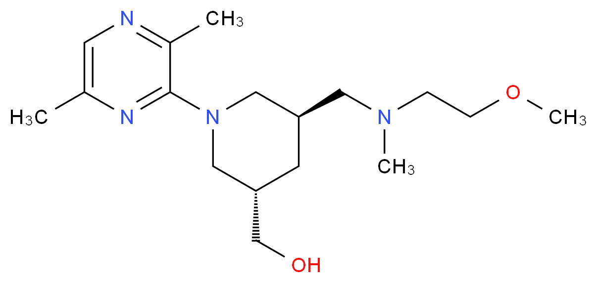 ((3S*,5R*)-1-(3,6-dimethylpyrazin-2-yl)-5-{[(2-methoxyethyl)(methyl)amino]methyl}piperidin-3-yl)methanol_分子结构_CAS_)