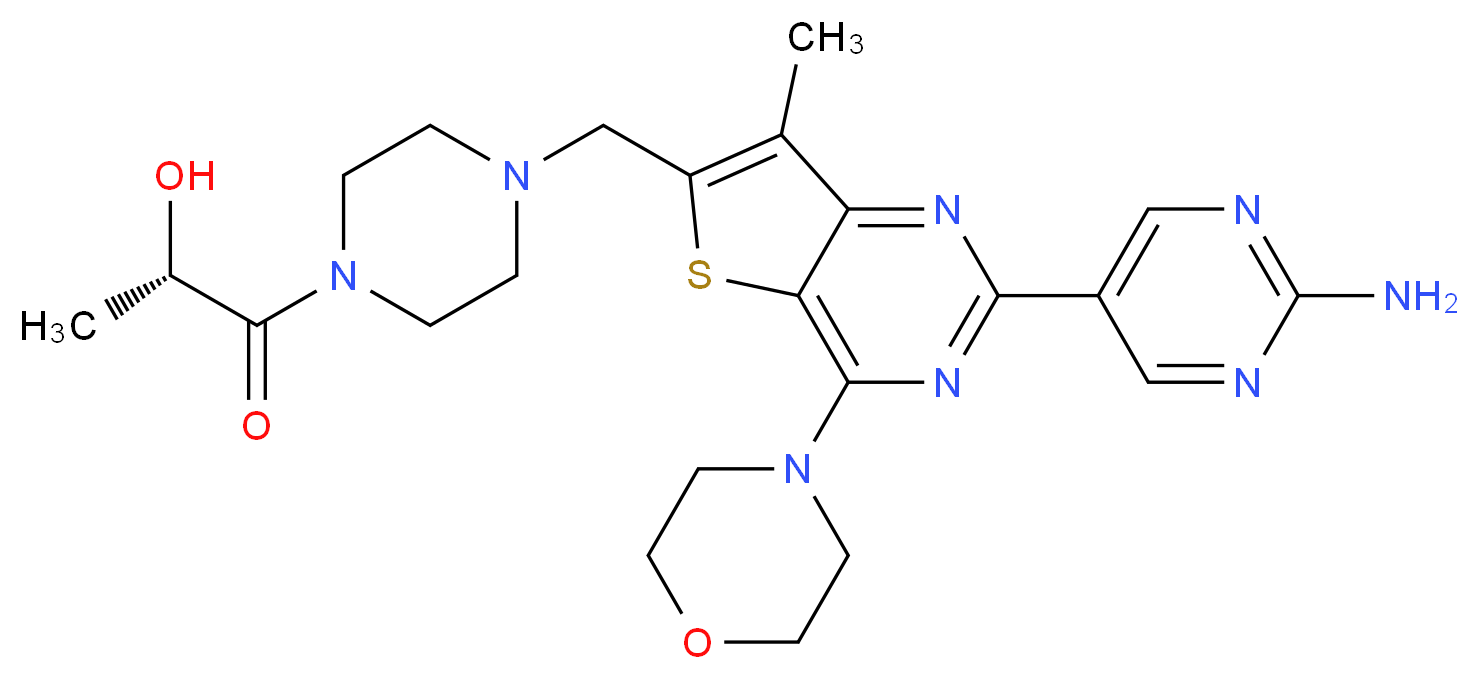 (2S)-1-(4-{[2-(2-aminopyrimidin-5-yl)-7-methyl-4-(morpholin-4-yl)thieno[3,2-d]pyrimidin-6-yl]methyl}piperazin-1-yl)-2-hydroxypropan-1-one_分子结构_CAS_1032754-93-0