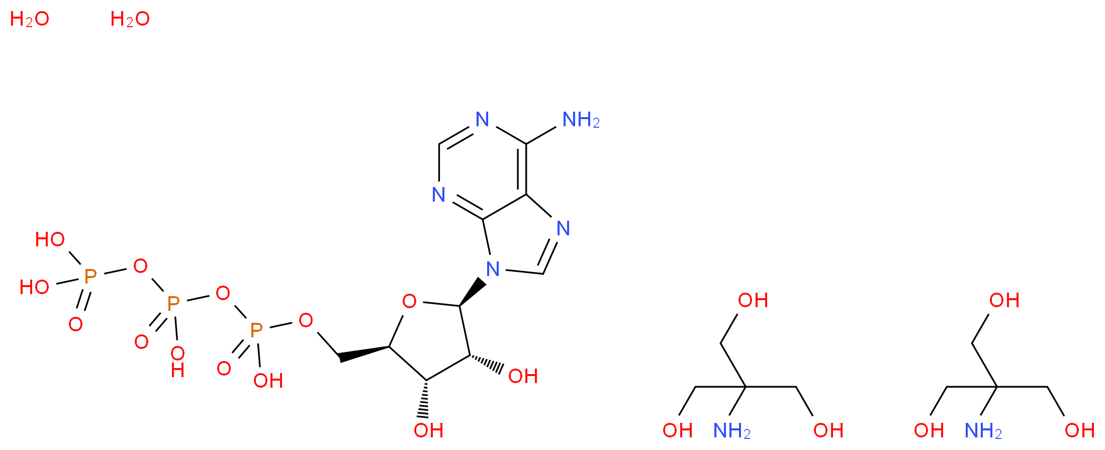 Adenosine 5′-triphosphate di(tris) salt hydrate_分子结构_CAS_102047-34-7(anhydrous))